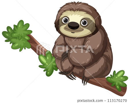 Cheerful Sloth Hanging on a Branch 113170270
