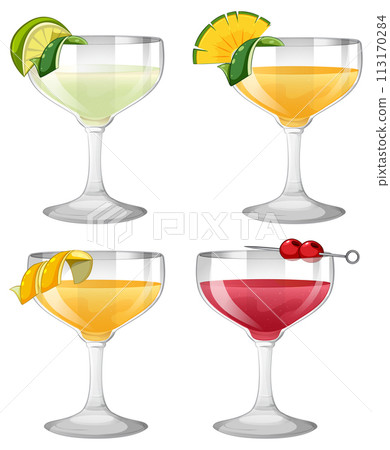 Colorful Assorted Cocktail Glasses Illustration Colorful Assorted Cocktail Glasses Illustration 113170284