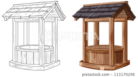Rustic and Modern Wooden Wells Illustrated Rustic and Modern Wooden Wells Illustrated 113170298