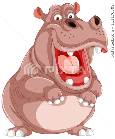 Cheerful Cartoon Hippopotamus Illustration 113170305