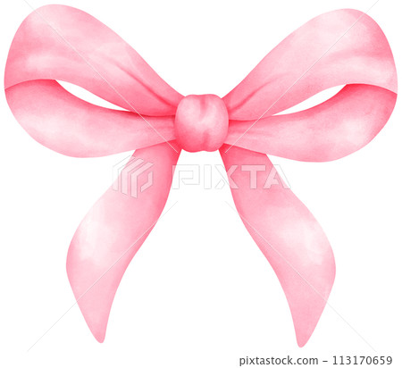 Pink coquette ribbon bow watercolor illustration 113170659