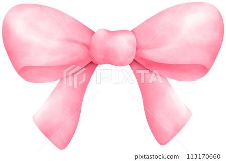 Pink coquette ribbon bow watercolor illustration Pink coquette ribbon bow watercolor illustration 113170660