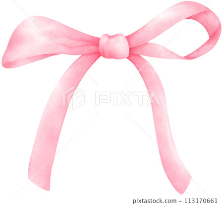 Pink coquette ribbon bow watercolor illustration 113170661