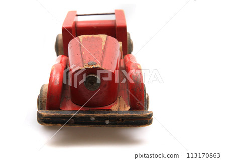 old vintage wooden car isolated 113170863