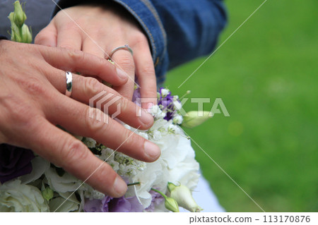 wedding rings on the human hands wedding rings on the human hands 113170876