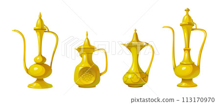 Traditional arab kettles set isolated on white Traditional arab kettles set isolated on white 113170970