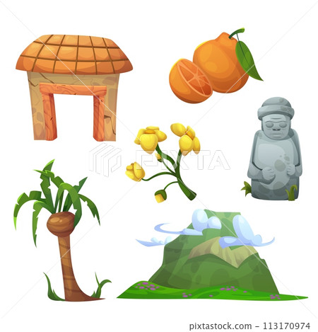Jeju island traditional elements set. 113170974