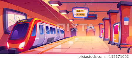 Train on subway station. Underground city metro Train on subway station. Underground city metro 113171002