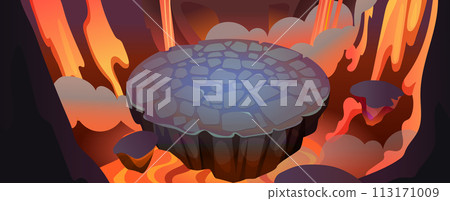 Floating round battle arena with lava and smoke 113171009