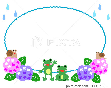 Frog/snail/hydrangea/rainy season frame 113171199