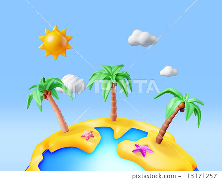 3D Landscape of Palm Tree on Beach 113171257