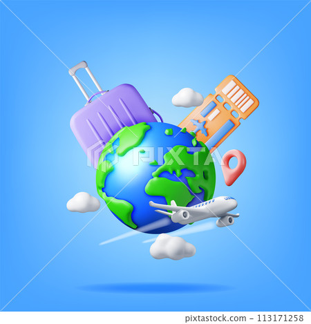 3d Airline Ticket, Travel Bag, Globe and Airplane 113171258