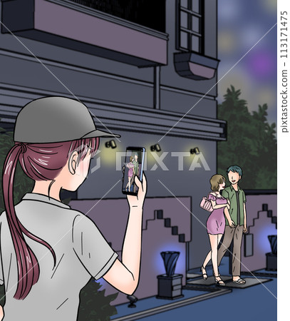 A woman secretly takes pictures of cheating men and women A woman secretly takes pictures of cheating men and women 113171475