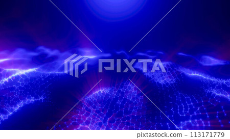 Blue energy magic digital high tech waves with light rays lines and energy particles. Abstract background Blue energy magic digital high tech waves with light rays lines and energy particles. Abstract background 113171779