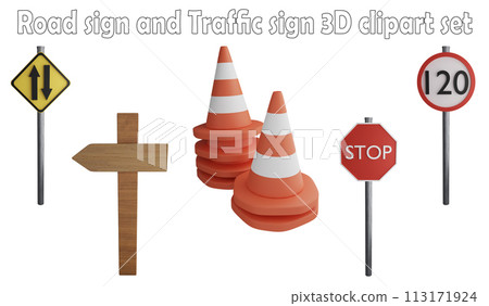Road sign and traffic sign clipart element ,3D render road sign concept isolated on white background icon set No.24 Road sign and traffic sign clipart element ,3D render road sign concept isolated on white background icon set No.24 113171924