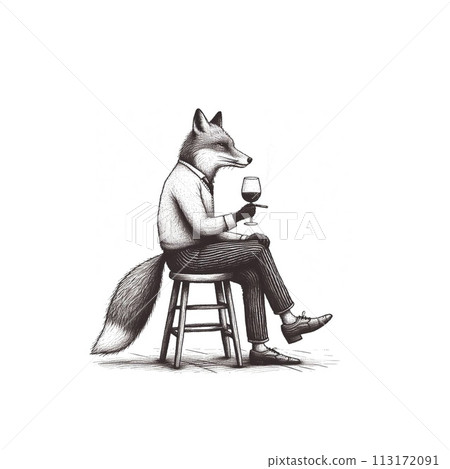 具有人情味的森林動物鉛筆畫插圖 113172091
