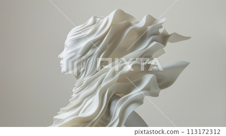 Abstract sculpture of woman in white cloth. 113172312