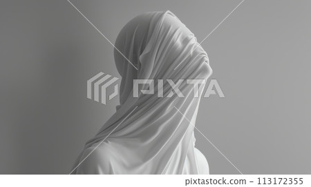 Muslim woman in white cloth on gray background 113172355