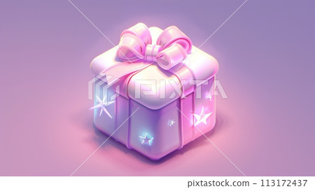Gift box with ribbon and bow. 3d illustration. 113172437