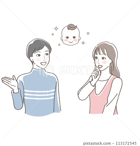 一對考慮計劃生育的夫婦上半身的插圖。 113172545