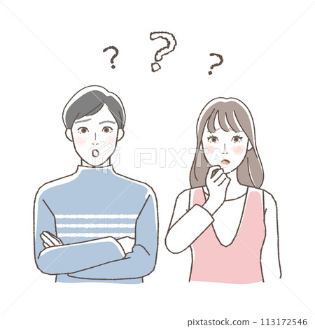一對夫婦上半身擔心計劃生育的插圖。 113172546