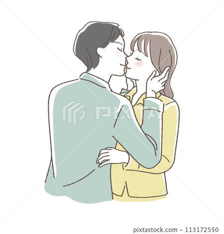 一對夫婦思考計劃生育的接吻插圖。 一對夫婦思考計劃生育的接吻插圖。 113172550