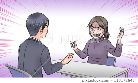 An old woman being interrogated by the police 113172645