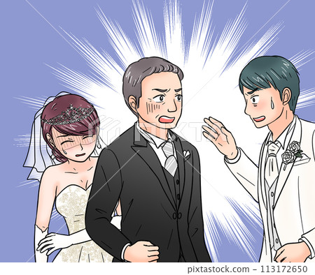 虐待新娘的新郎和保護他的新娘父親 — 背景 113172650