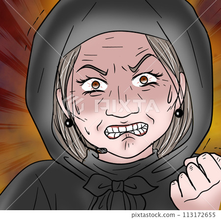 Angry and regretful fortune teller with background 113172655