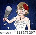 An angry bride holding a bat with background 113173297