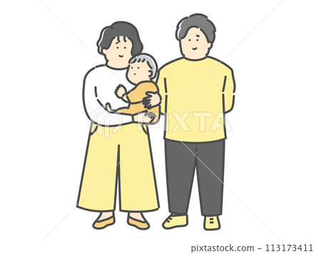 Family illustration of young couple and children Family illustration of young couple and children 113173411