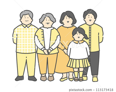 Full-body illustration of a three-generation family Full-body illustration of a three-generation family 113173418
