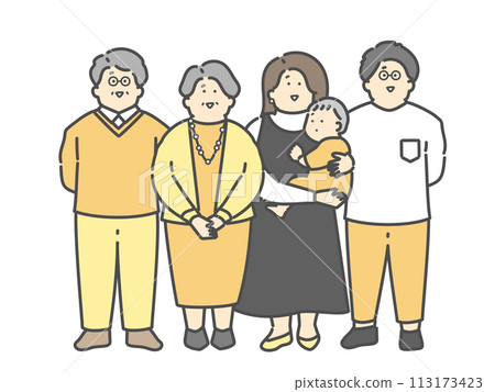 Full-body illustration of a three-generation family Full-body illustration of a three-generation family 113173423