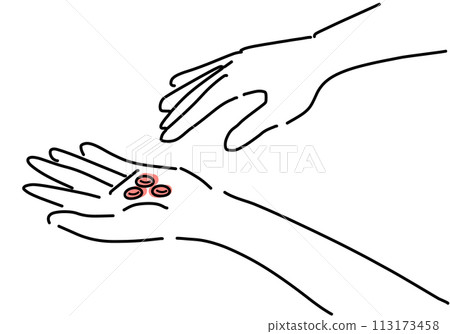 Hand holding supplements in the palm of your hand 113173458