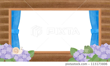 Hydrangea and log house window transparent frame Hydrangea and log house window transparent frame 113173806