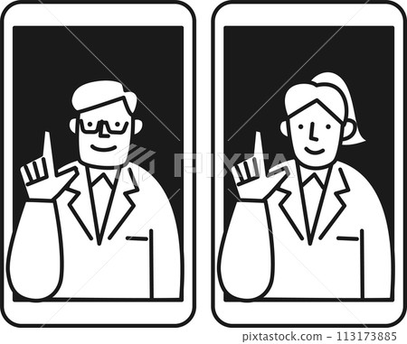 男女醫師透過智慧型手機互相檢查 113173885