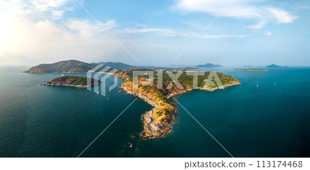 Aerial drone view panorama of Phromthep cape at sunset  Phuket, Thailand 113174468