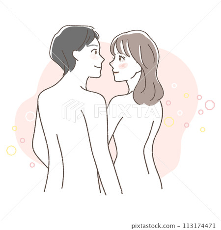 A naked illustration of a couple thinking about family planning. A naked illustration of a couple thinking about family planning. 113174471