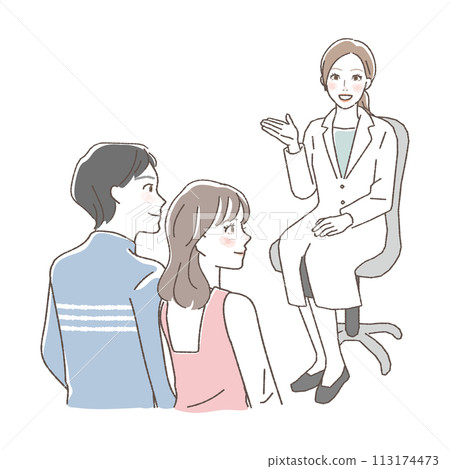Illustration of a couple undergoing medical examination. Illustration of a couple undergoing medical examination. 113174473