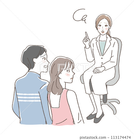 Illustration of a couple receiving attention during a medical examination. 113174474