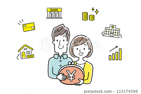 Vector illustration material: Couple thinking about money Vector illustration material: Couple thinking about money 113174598
