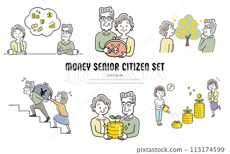 Vector illustration material: Set of senior people related to asset management and money Vector illustration material: Set of senior people related to asset management and money 113174599