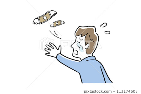 Vector illustration material: A man who is sad because his money is flying away 113174605