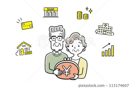 Vector Illustration Material: Senior couple thinking about money 113174607