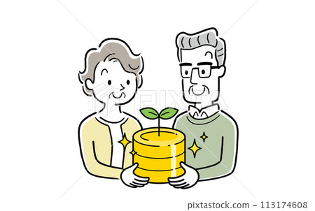 Vector illustration material: Senior couple managing and raising money 113174608