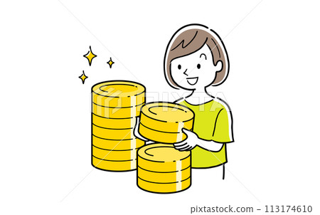 向量插畫素材:收集金錢和積分的女人 向量插畫素材:收集金錢和積分的女人 113174610