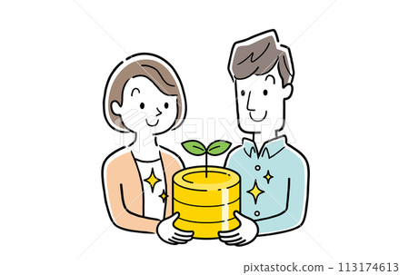 Vector illustration material: Couple managing and raising money Vector illustration material: Couple managing and raising money 113174613