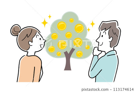 Vector illustration material: Couple looking at the money tree Vector illustration material: Couple looking at the money tree 113174614