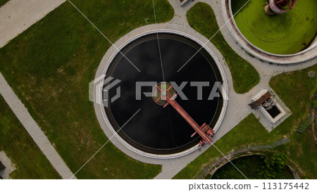 Aerial view of water purification facilities. Aerial view of water purification facilities. 113175442