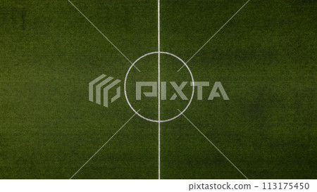 Aerial view of the center of a football field 113175450